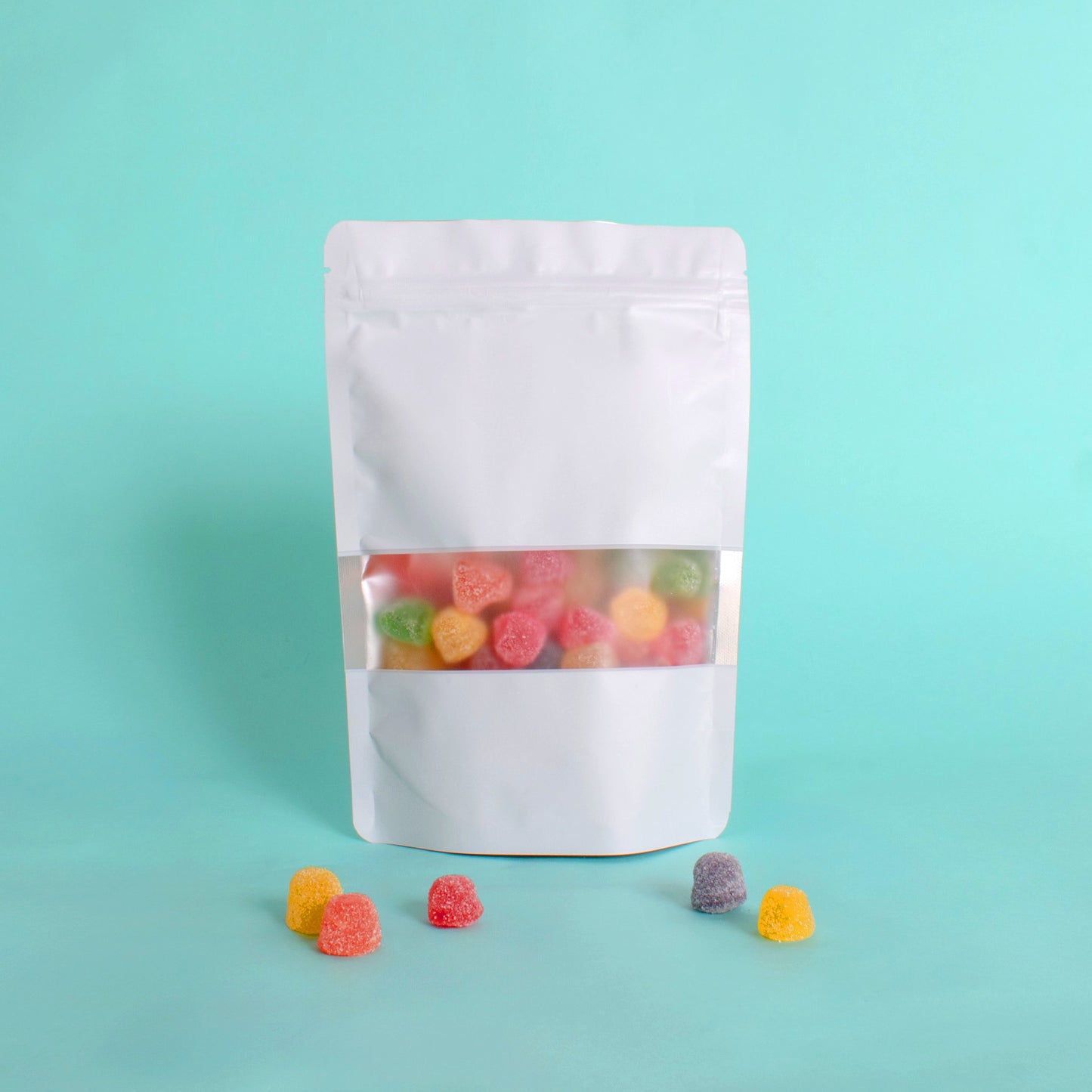 Bolsa Stand Up Pouch Blanca Metalizada con Ventana y Zipper 250g
