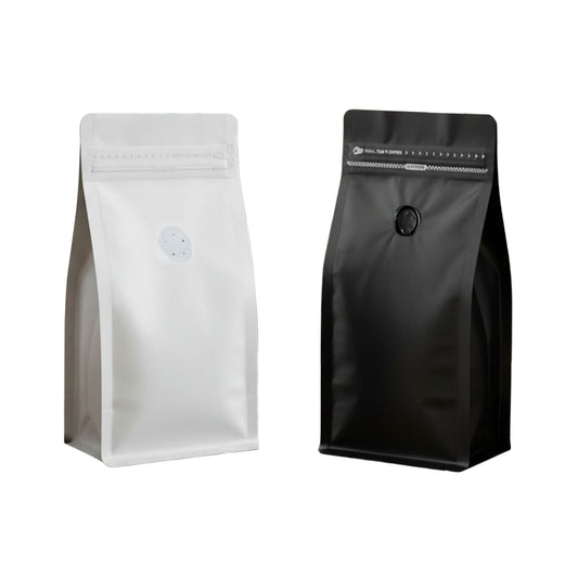 Bolsa Stand Up Pouch con Válvula y Zipper para Café – Blanca o Negra
