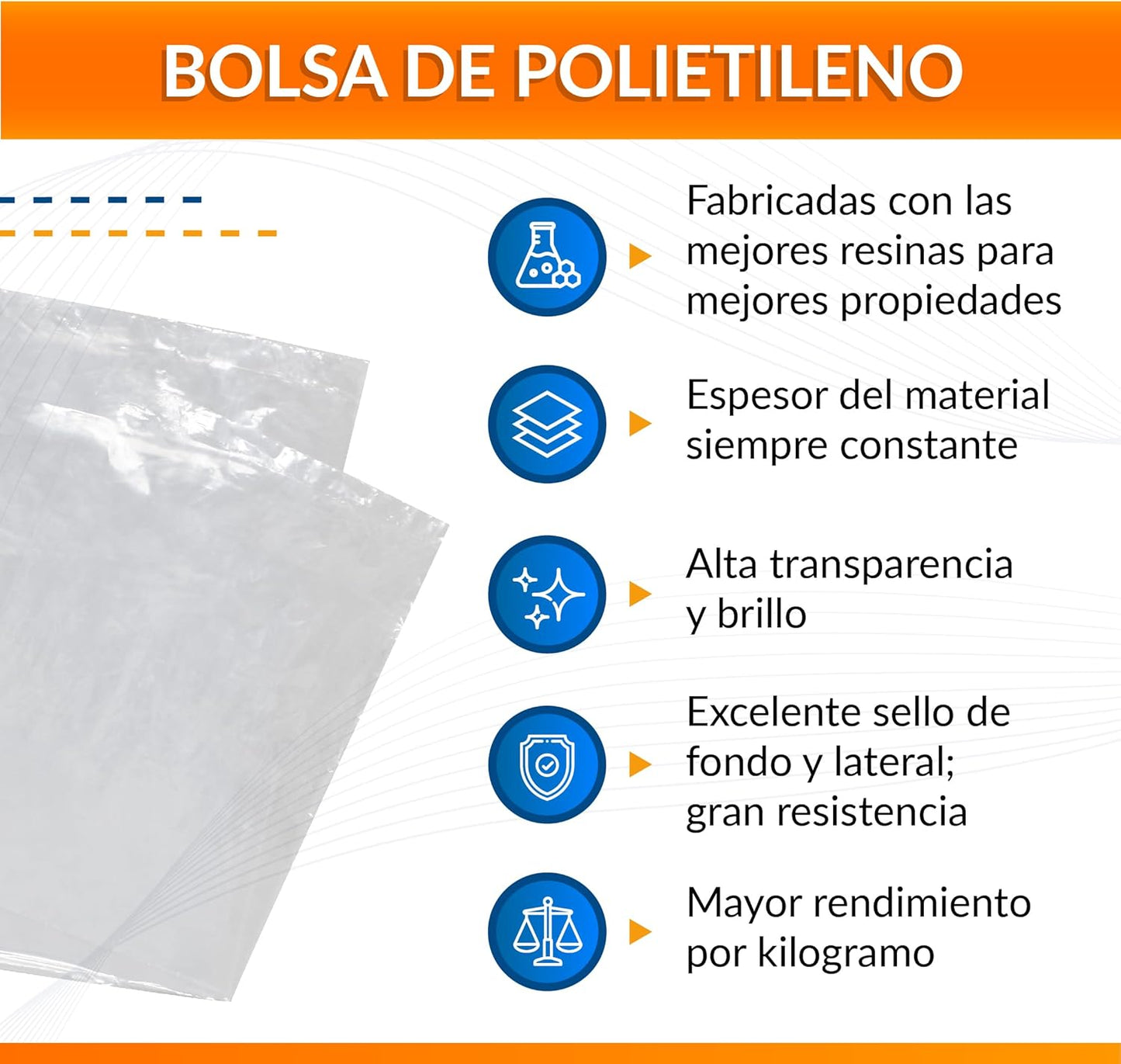 Rollo de Bolsas de Polietileno Natural 170 X 38 cm Calibre 170 1 Kg