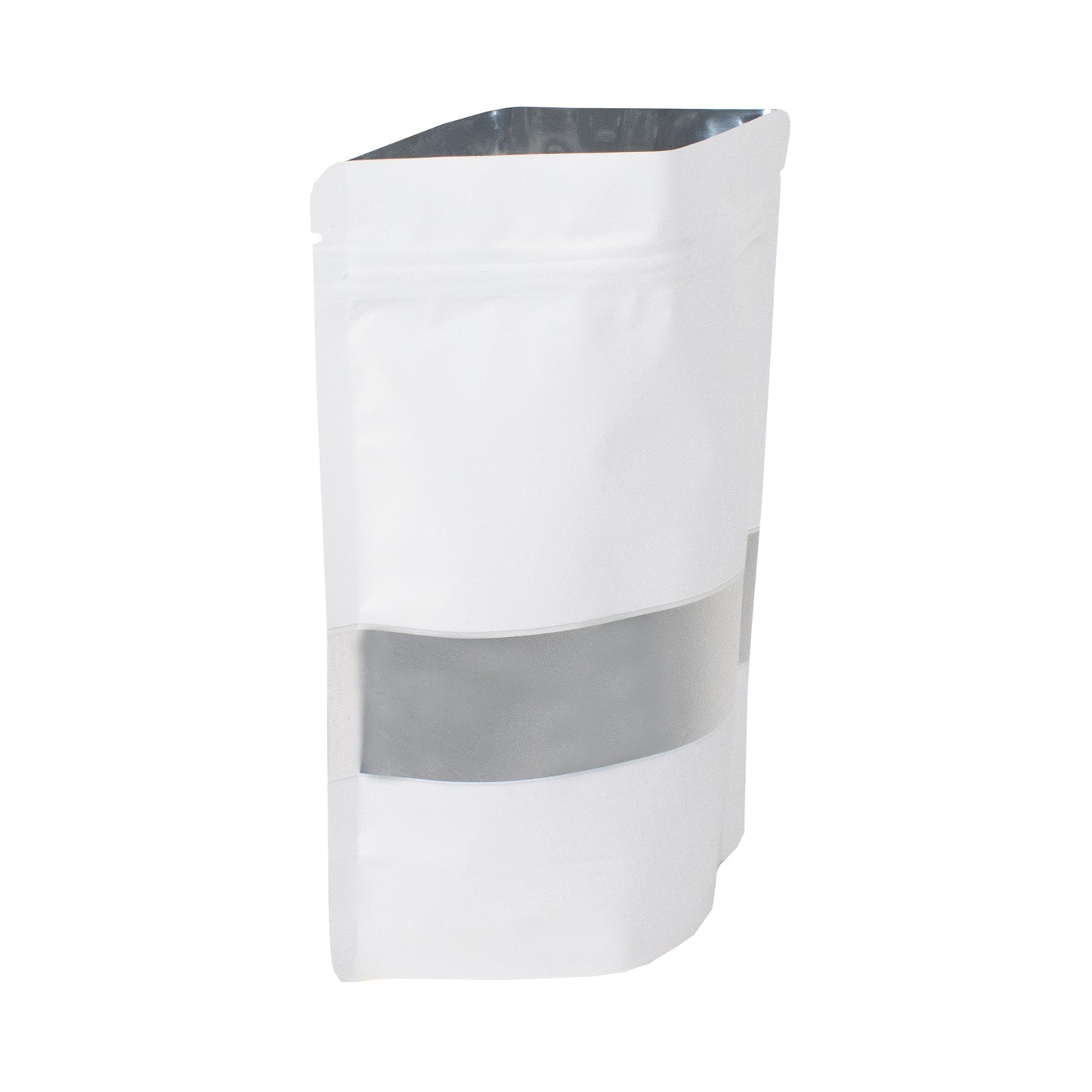 Bolsa Stand Up Pouch Blanca Metalizada con Ventana y Zipper 250g