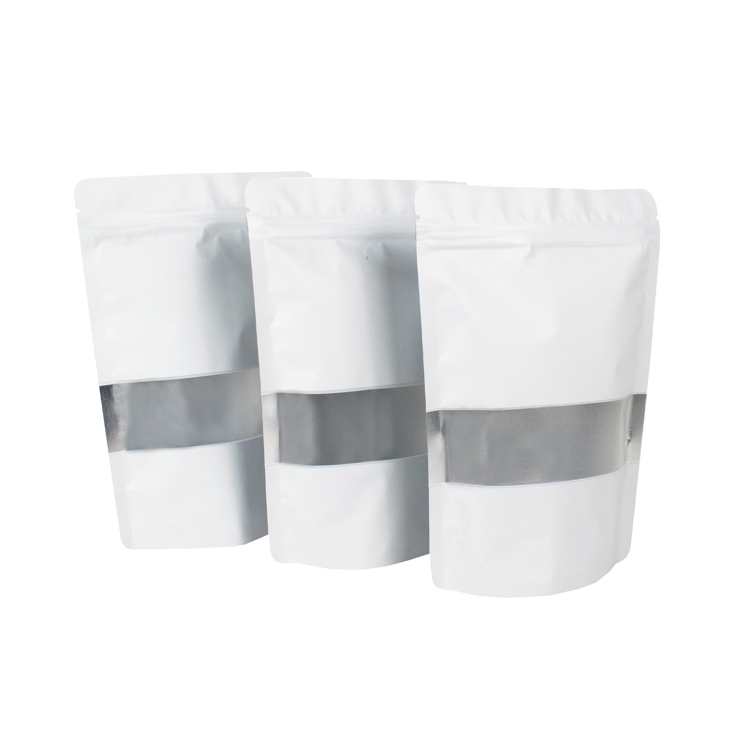 Bolsa Stand Up Pouch Blanca Metalizada con Ventana y Zipper 250g
