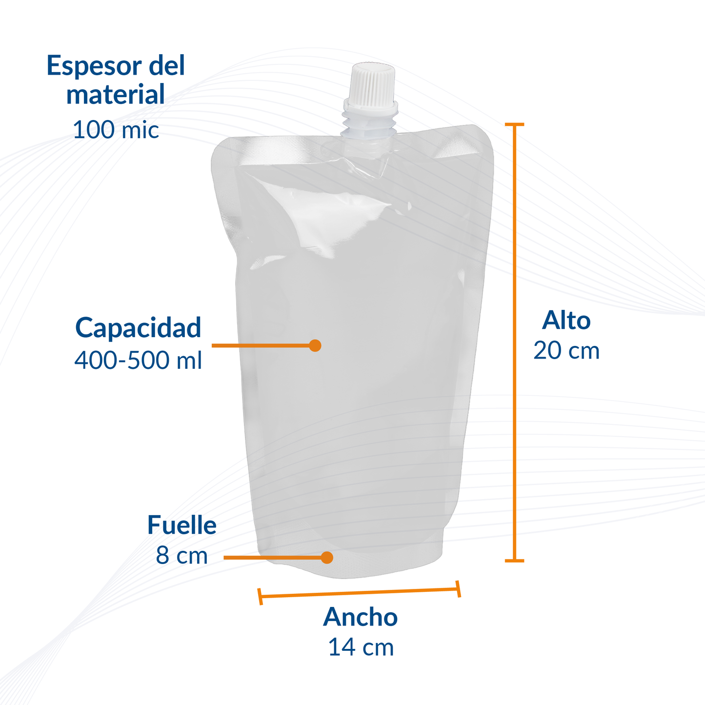 Bolsa Stand Up Pouch con Boquilla para Líquidos – 250 ml a 1 Litro