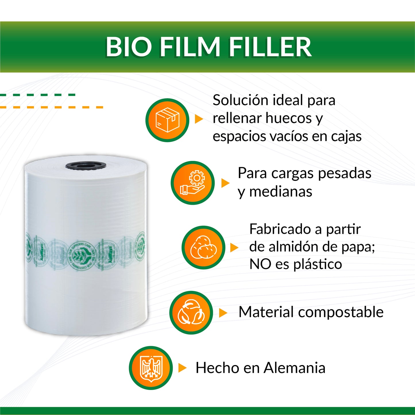 Almohadillas de aire Filler Bio-Film 210X150 mm con 518 m de largo