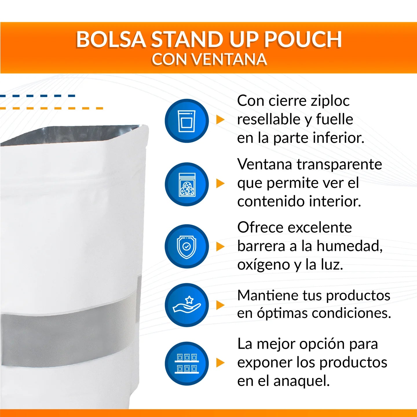 Kit Máquina Selladora de Impulso 300mm + 100 Bolsas Stand Up Pouch Blancas Metalizadas con Ventana