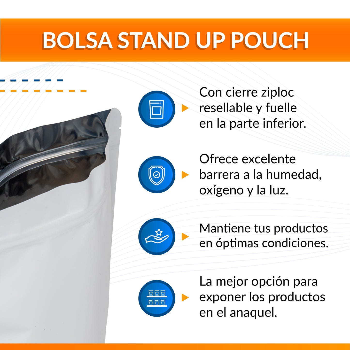Bolsa Stand Up Pouch Blanca Metalizada con Zipper