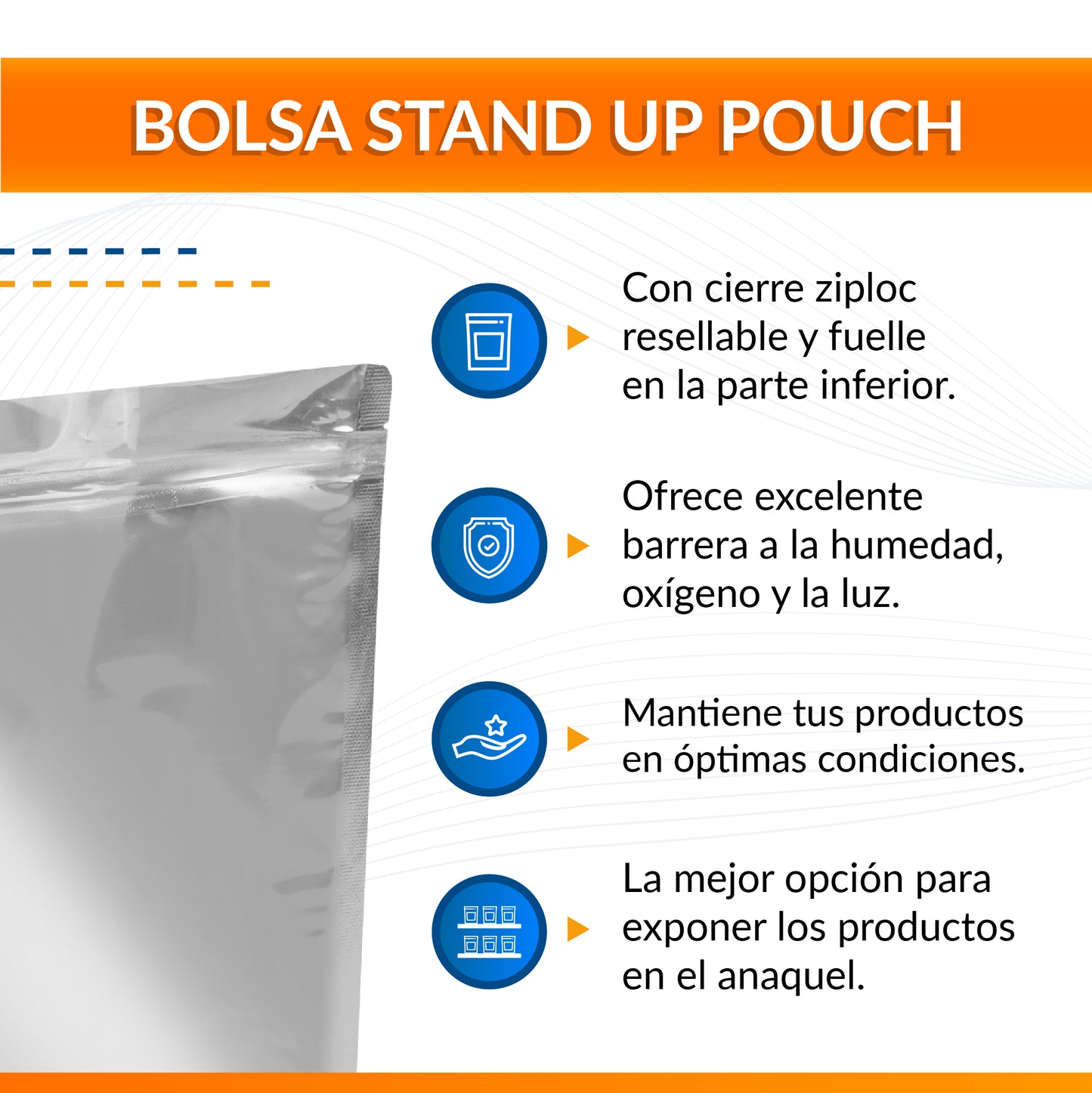 Bolsa Stand Up Pouch Plata con Zipper 500g