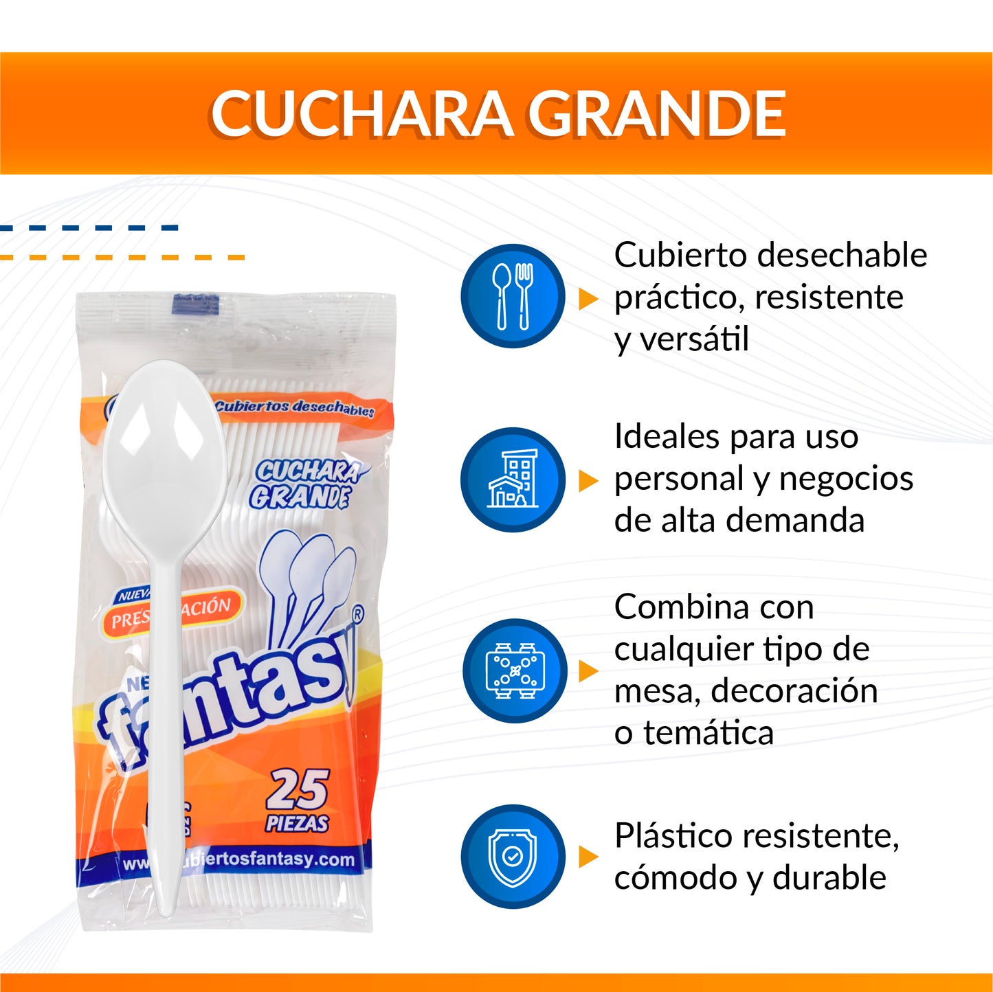 Cuchara Grande Fantasy – Color Blanco (1000 piezas)