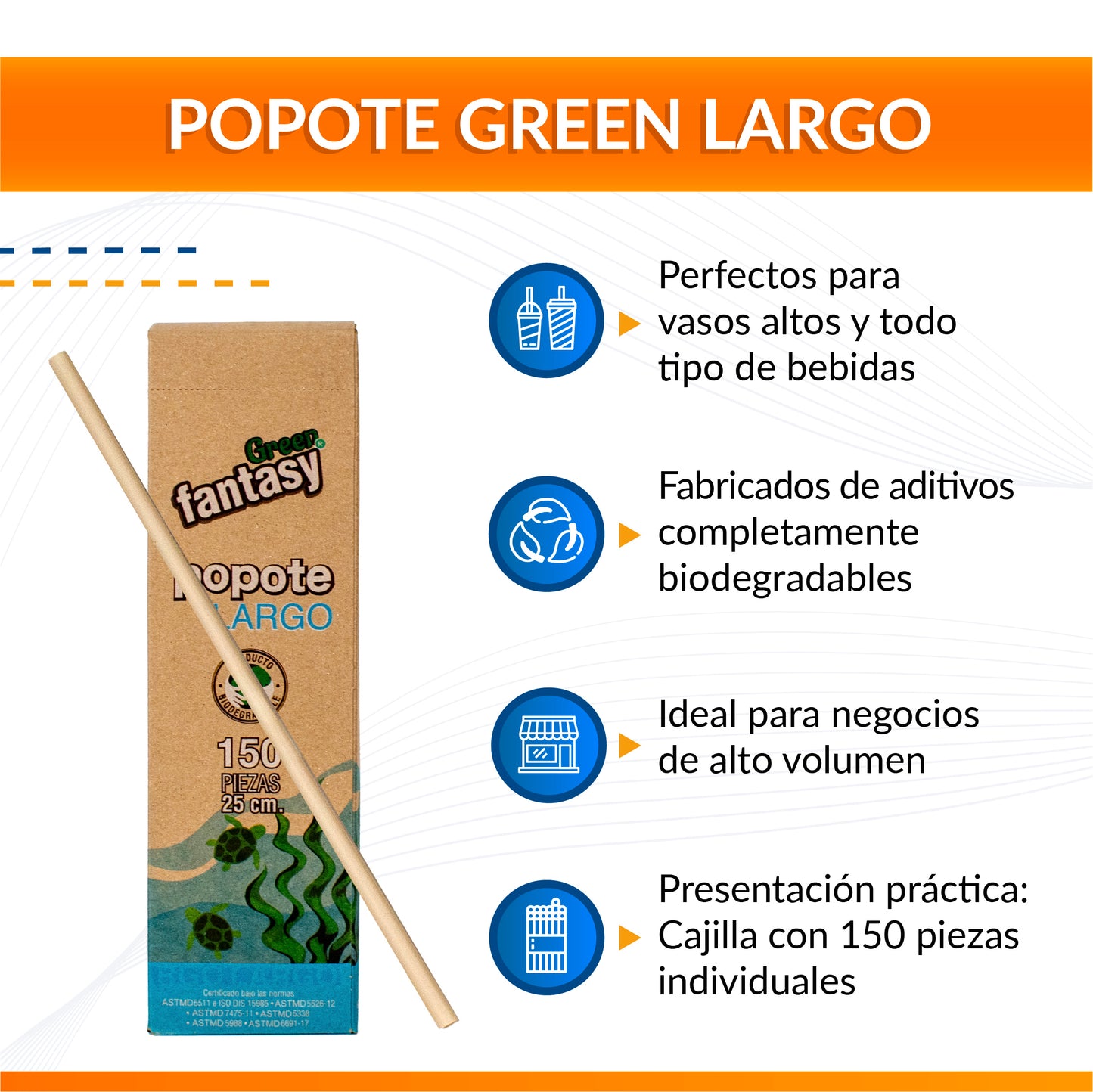 Popote Green Fantasy de plástico biodegradable resistente