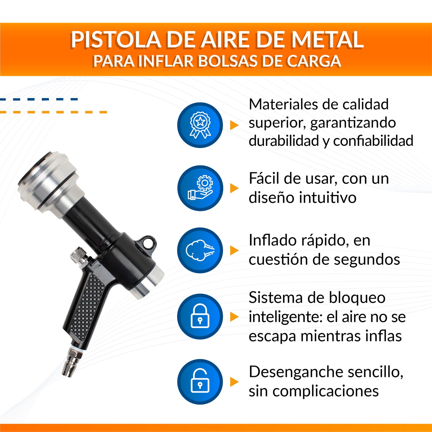 Pistola de Metal para Inflar Bolsas de Carga