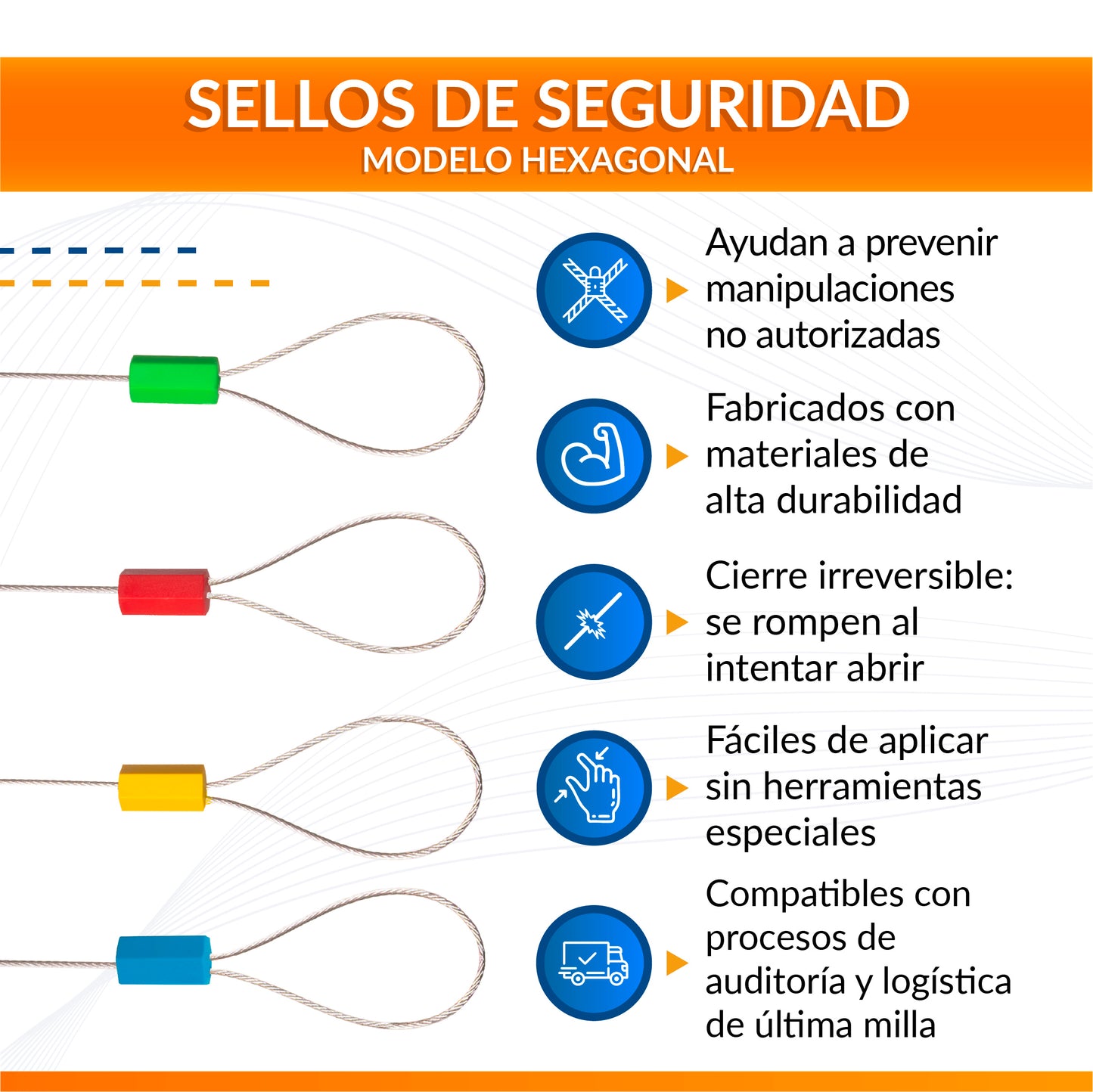 Sellos de Seguridad Hexagonales Cable de Acero 30cm