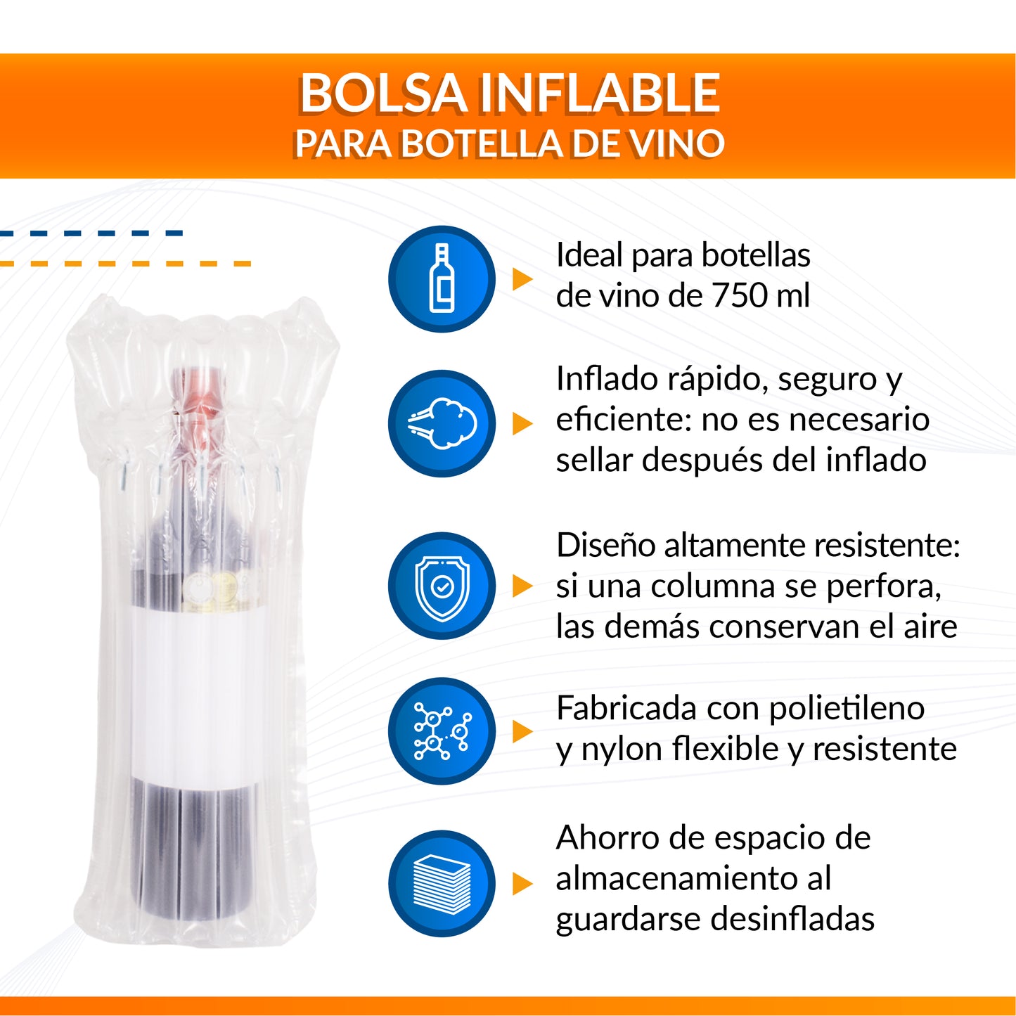 Bolsas inflables para botellas de vino de 750 ml