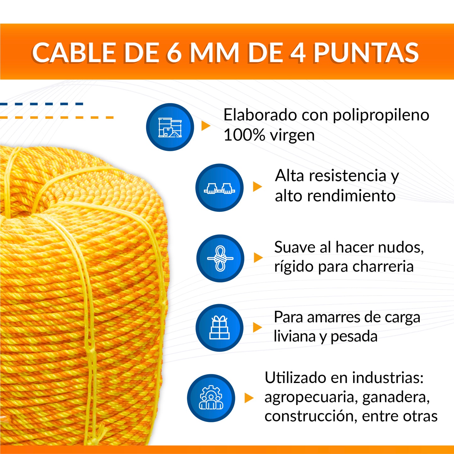 Cable de Polipropileno de 6 mm con 4 Puntas combinado
