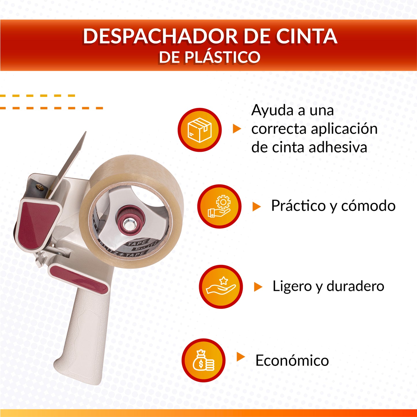 Kit Despachador Plástico de Cinta Adhesiva + 6 Cintas de 48mmx150m