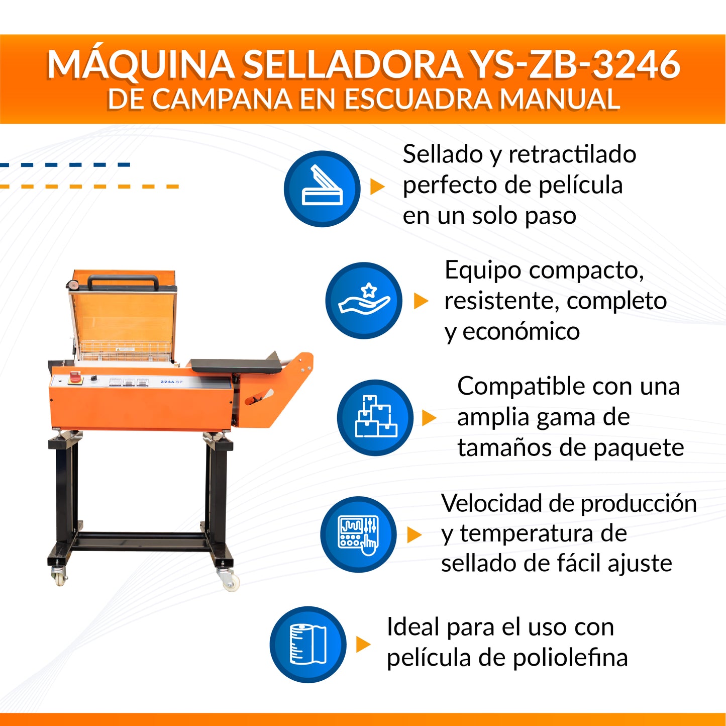 Máquina selladora de campana en escuadra manual YS-ZB-3246