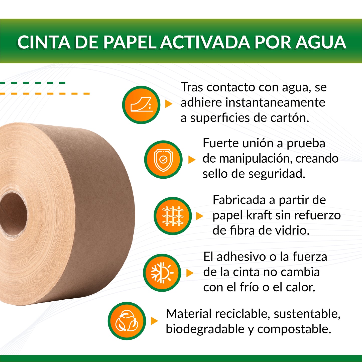 Cinta engomada de papel kraft activada por agua 48 mm x 65m