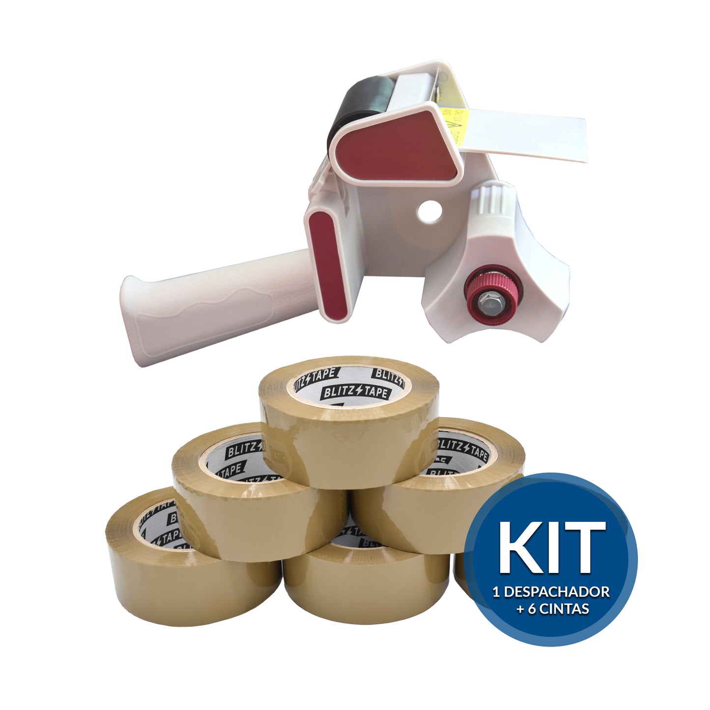 Kit Despachador Plástico de Cinta Adhesiva + 6 Cintas de 48mmx150m