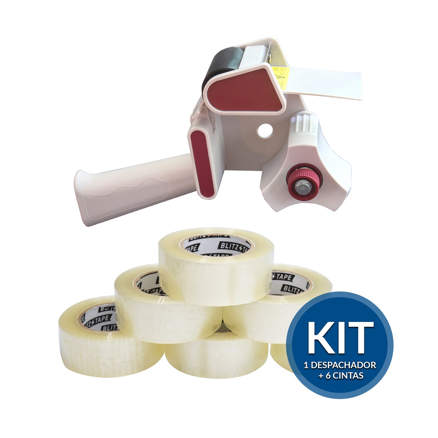Kit Despachador Plástico de Cinta Adhesiva + 6 Cintas de 48mmx150m
