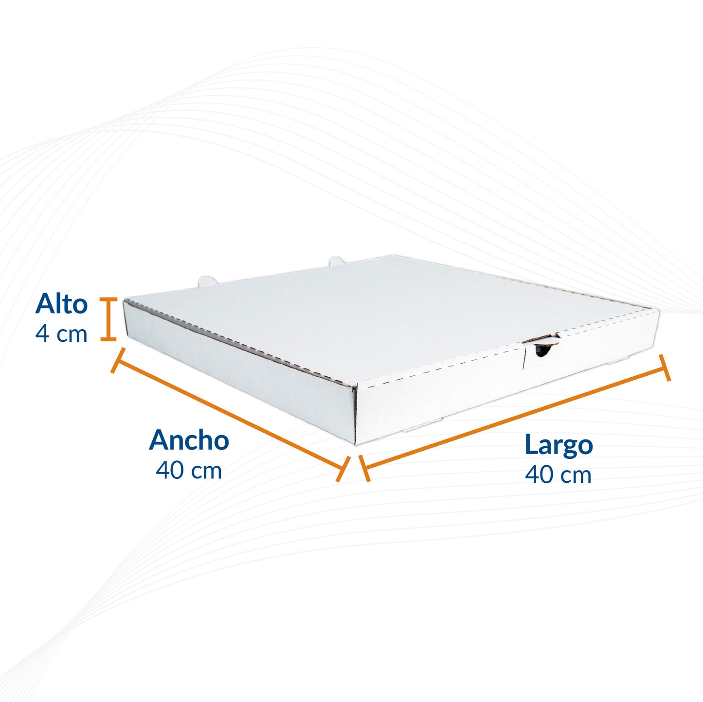 Caja para pizza de 16" Color Blanco 40x40x4cm 50 piezas
