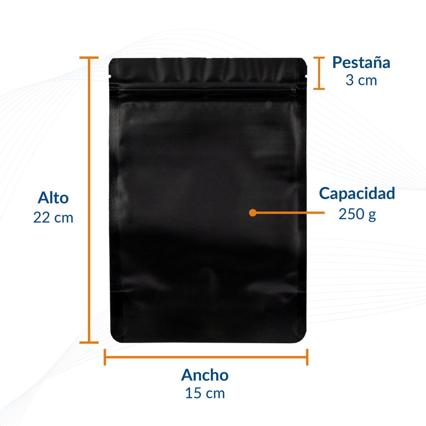 Bolsa Stand Up Pouch Negra Metalizada con Zipper 250 g
