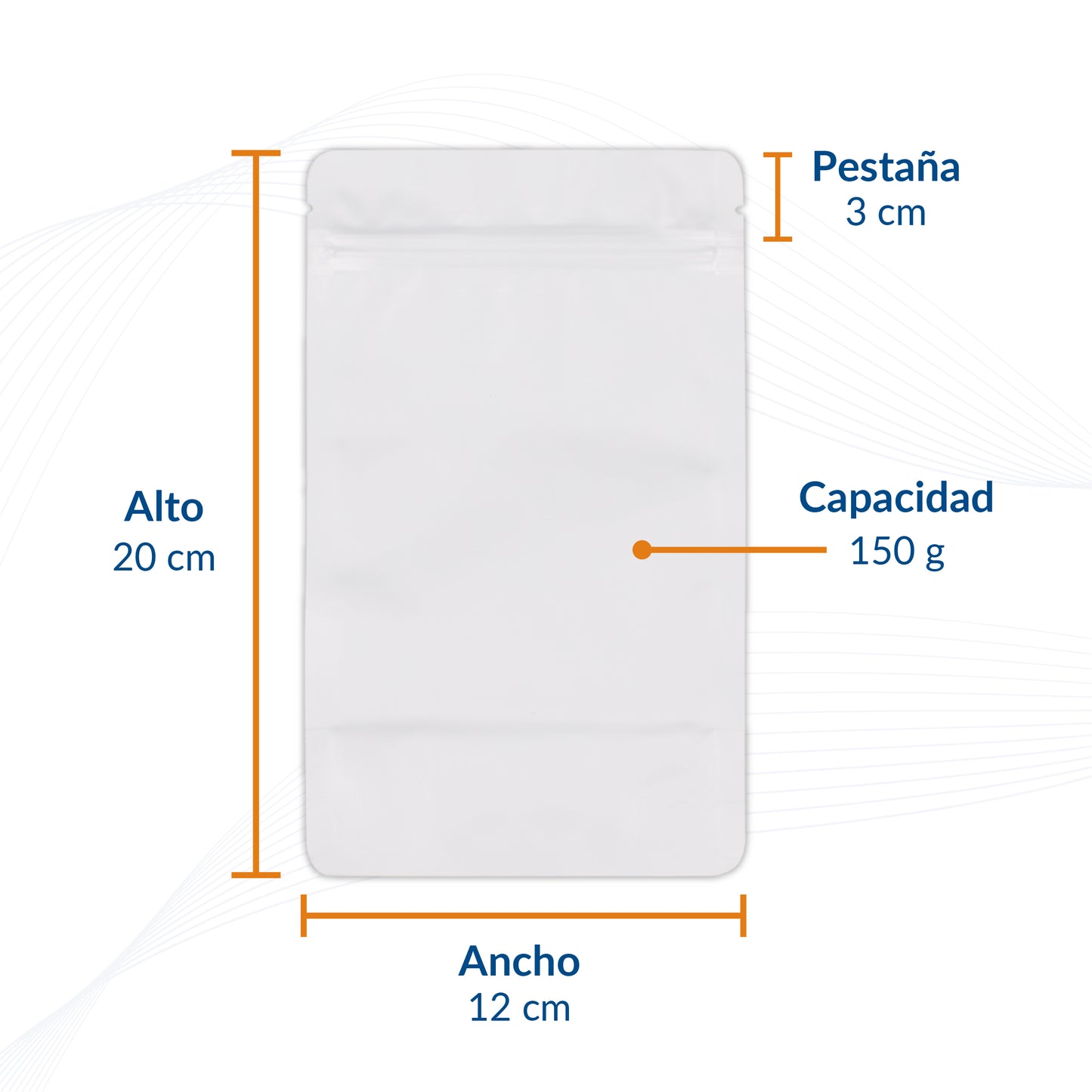 Bolsa Stand Up Pouch Blanca Metalizada con Zipper