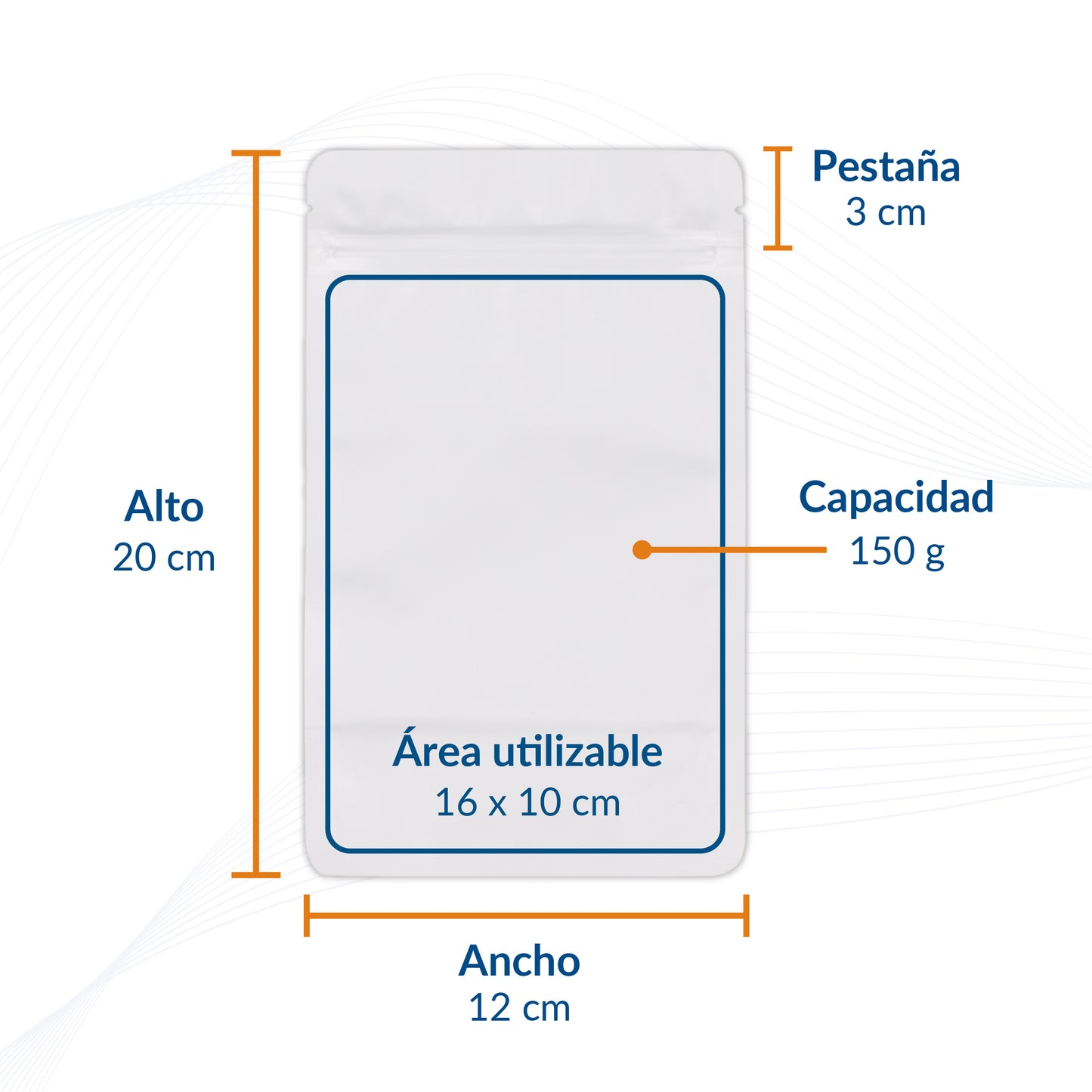 Bolsa Stand Up Pouch Blanca Metalizada con Zipper