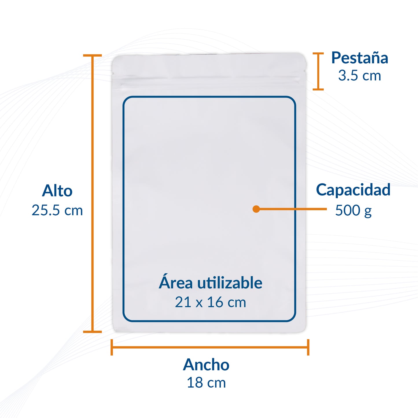 Bolsa Stand Up Pouch Blanca Metalizada con Zipper