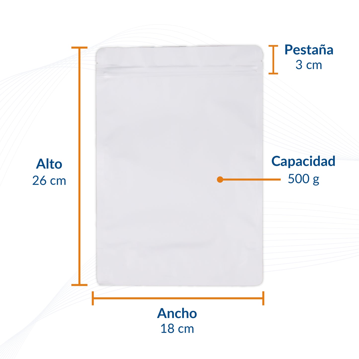 Bolsa Stand Up Pouch Blanca Metalizada con Zipper