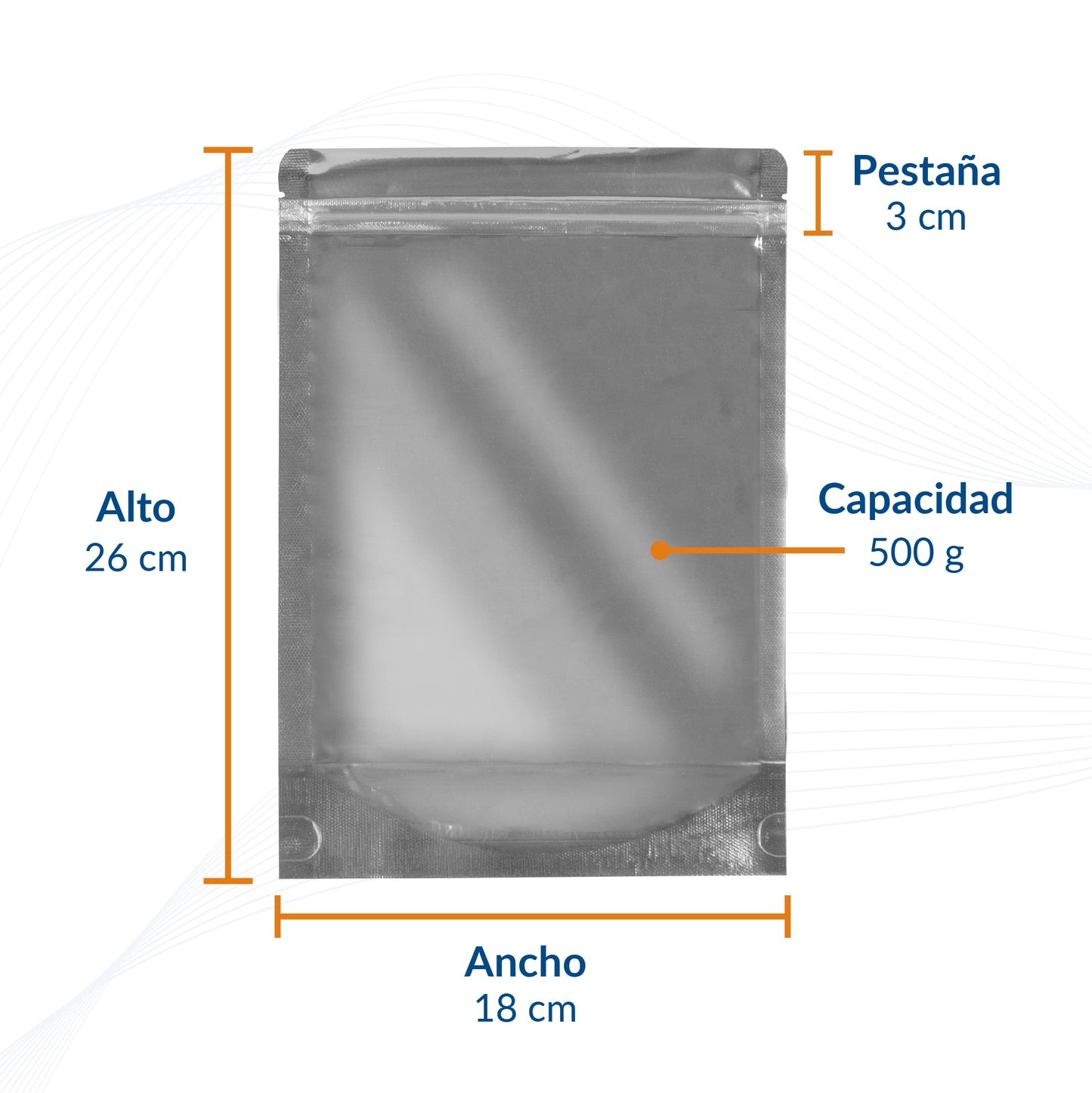 Bolsa Stand Up Pouch Plata con Zipper 500g