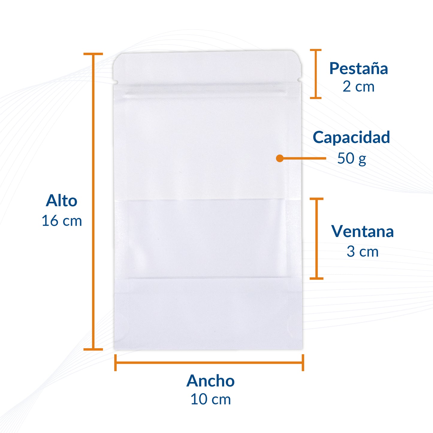 Bolsa Stand Up Pouch Kraft Blanca con Zipper y Ventana 50g