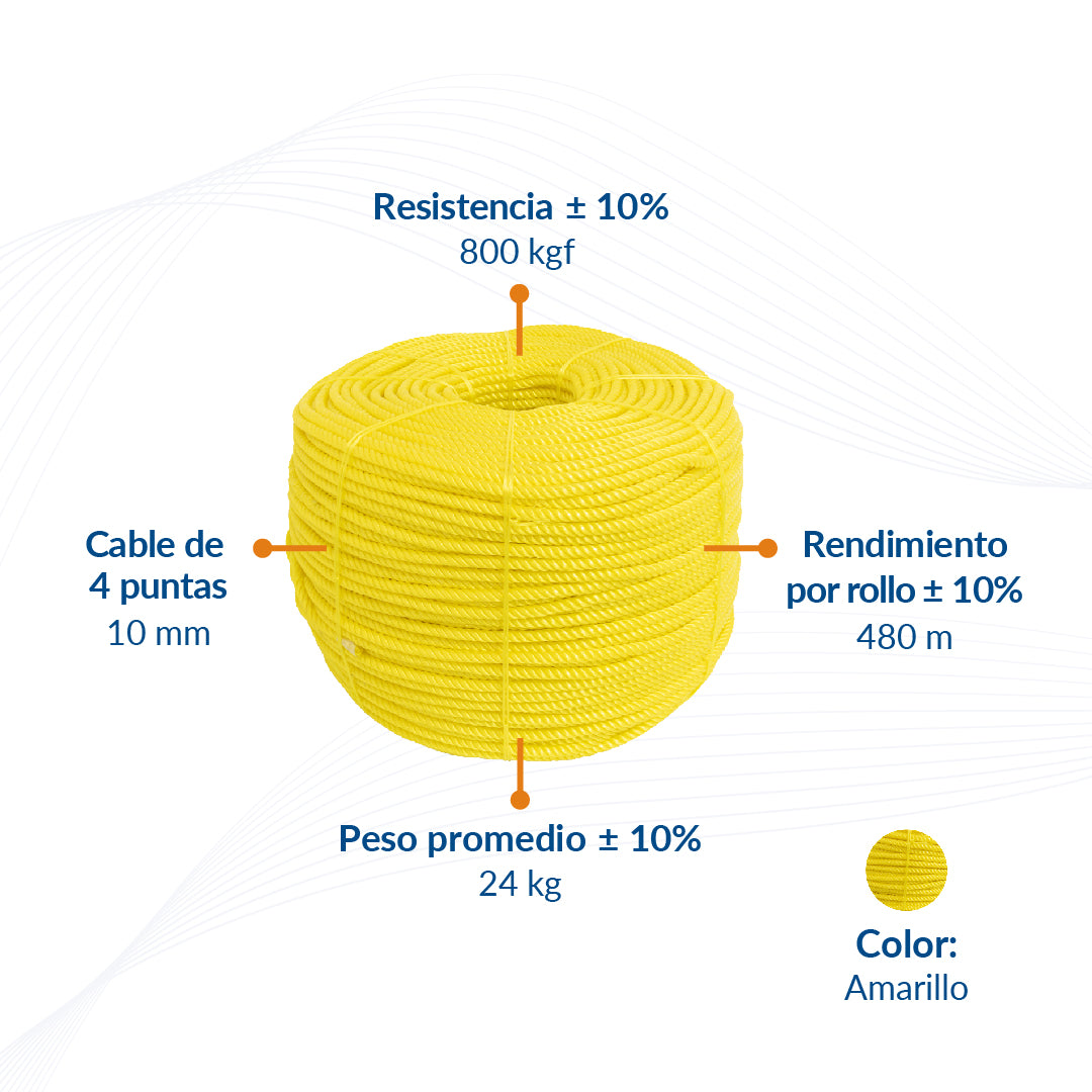 Cable de Polipropileno de 10 mm con 4 puntas amarillo