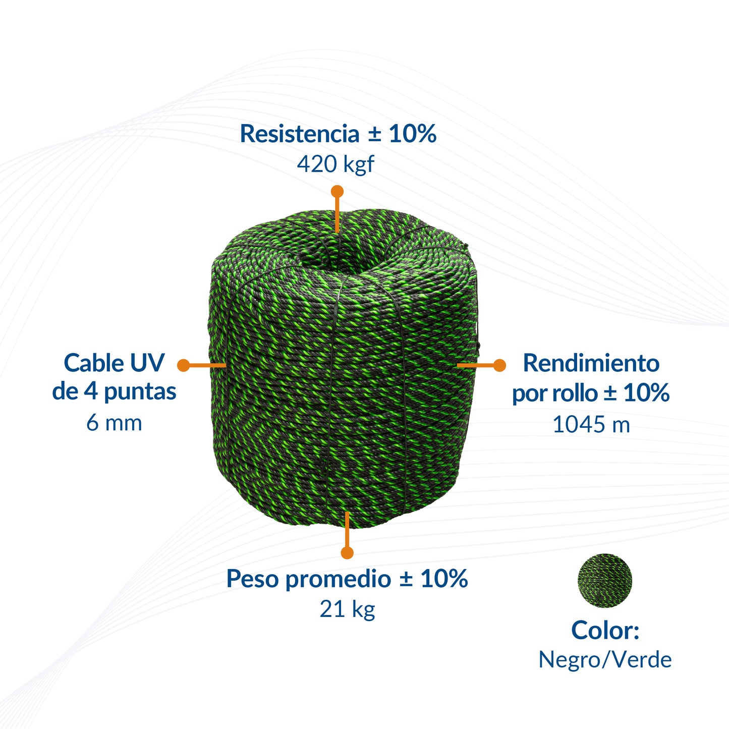 Cable de Polipropileno UV 6 mm 4 puntas Negro/Verde