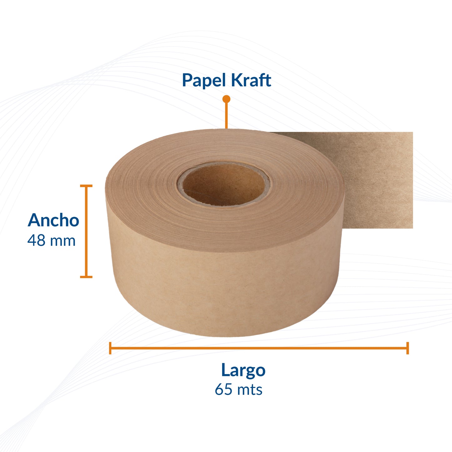 Cinta engomada de papel kraft activada por agua 48 mm x 65m