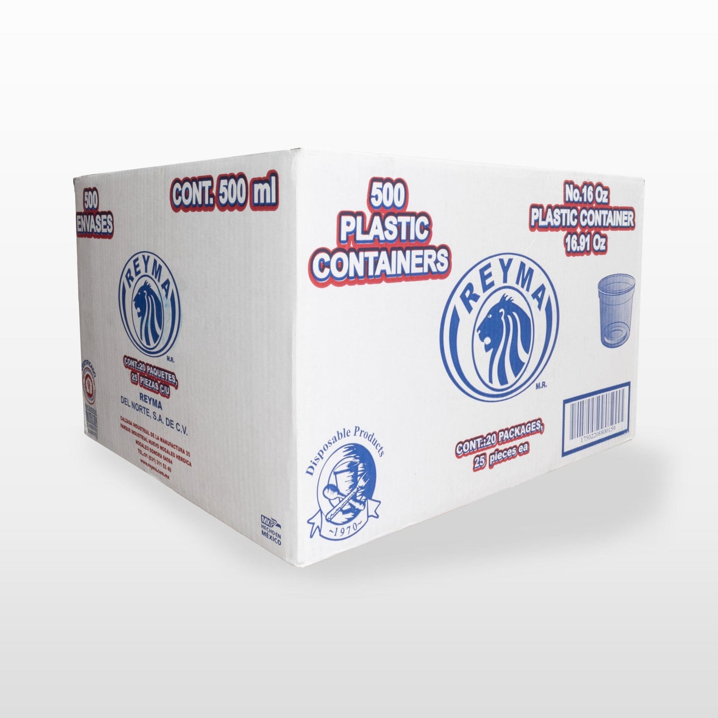 Reyma® Envase Plástico Desechable 1/2 litro