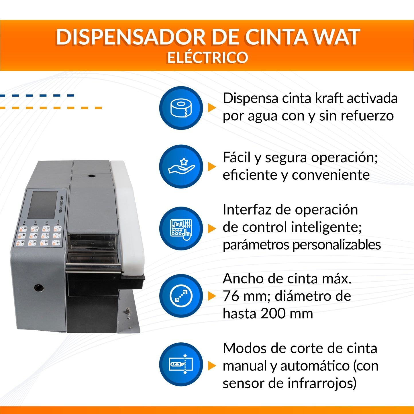 Dispensador de cinta activada por agua eléctrico