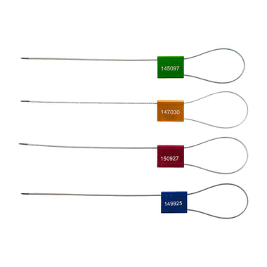Cuatro sellos de cable con cuerpos rectangulares de distintos colores.