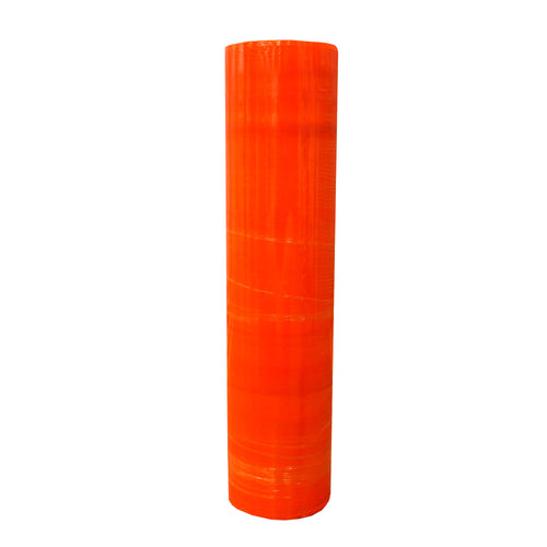 Rollo de película stretch manual color naranja, en posición vertical.
