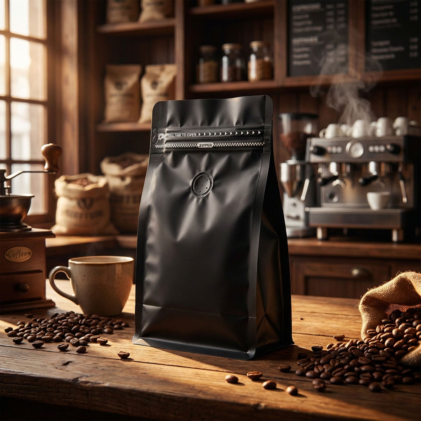 Bolsa Stand Up Pouch con Válvula y Zipper para Café – Blanca o Negra
