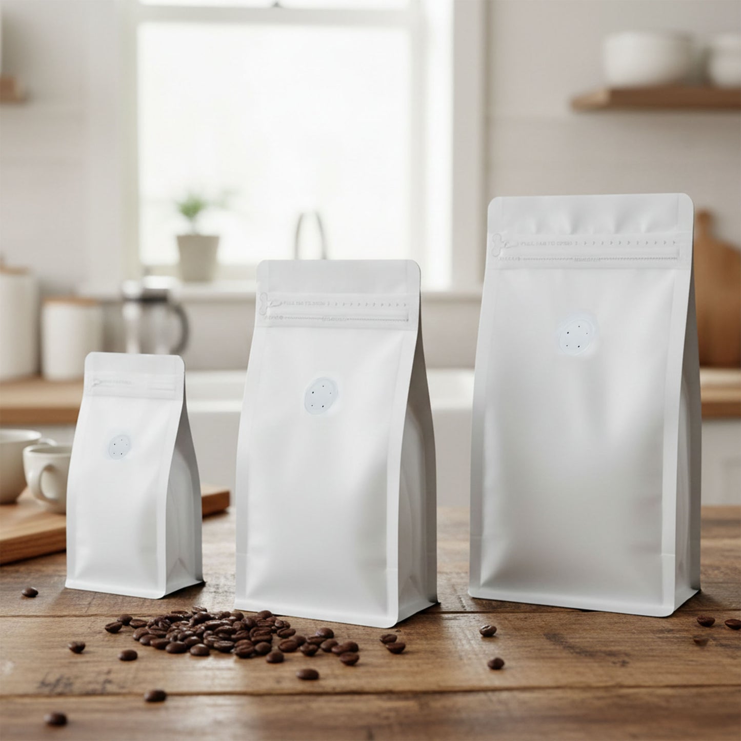 Bolsa Stand Up Pouch con Válvula y Zipper para Café – Blanca o Negra