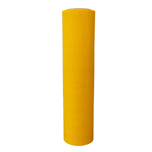 Rollo de película stretch manual color amarillo, en posición vertical.