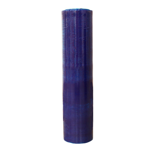 Rollo de película stretch manual color azul, en posición vertical.