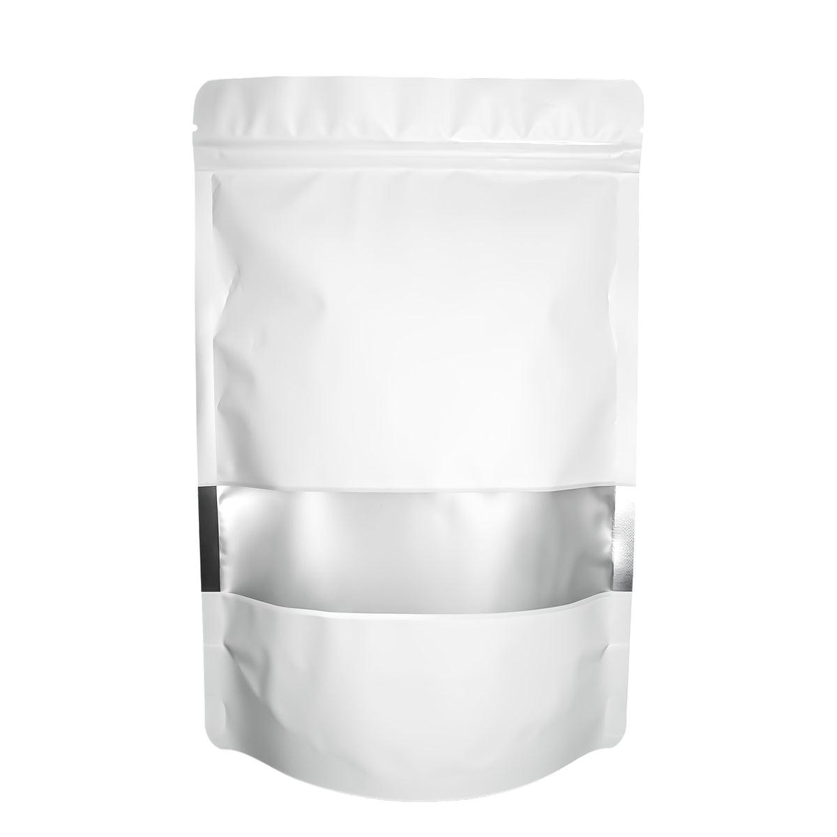 Bolsa Stand Up Pouch Blanca Metalizada con Ventana y Zipper (100 pzas)