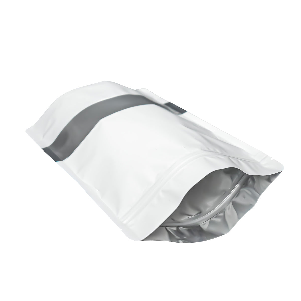 Bolsa Stand Up Pouch Blanca Metalizada con Ventana y Zipper (100 pzas)