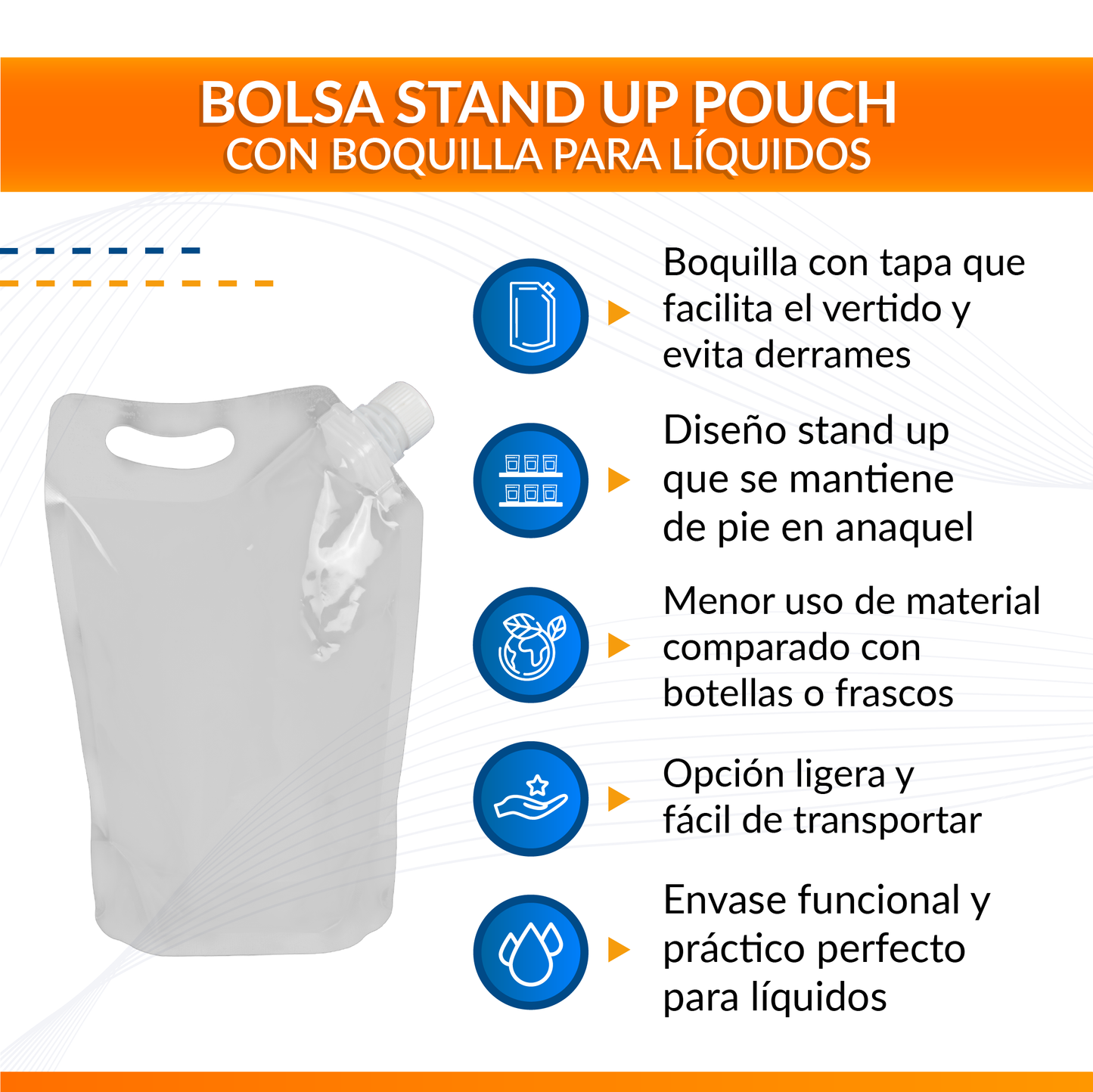 Bolsa Stand Up Pouch con Boquilla para Líquidos – 250 ml a 1 Litro