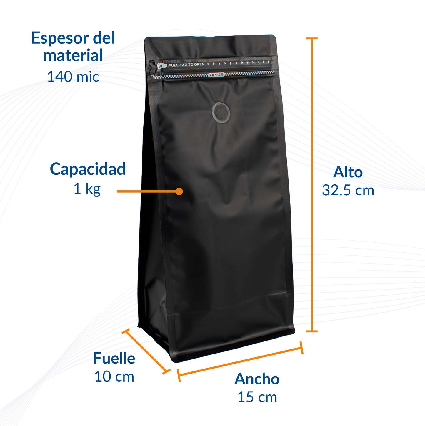 Bolsa Stand Up Pouch con Válvula y Zipper para Café – Blanca o Negra