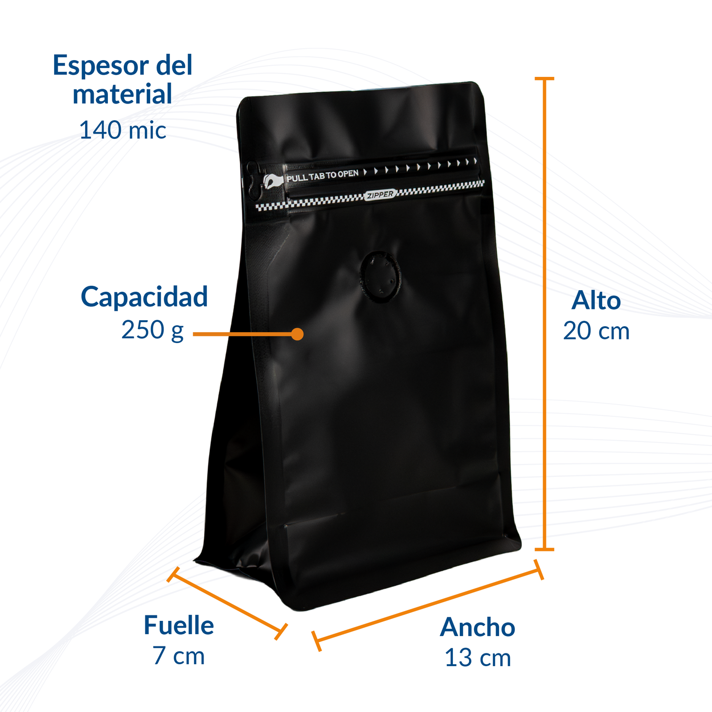Bolsa Stand Up Pouch con Válvula y Zipper para Café – Blanca o Negra