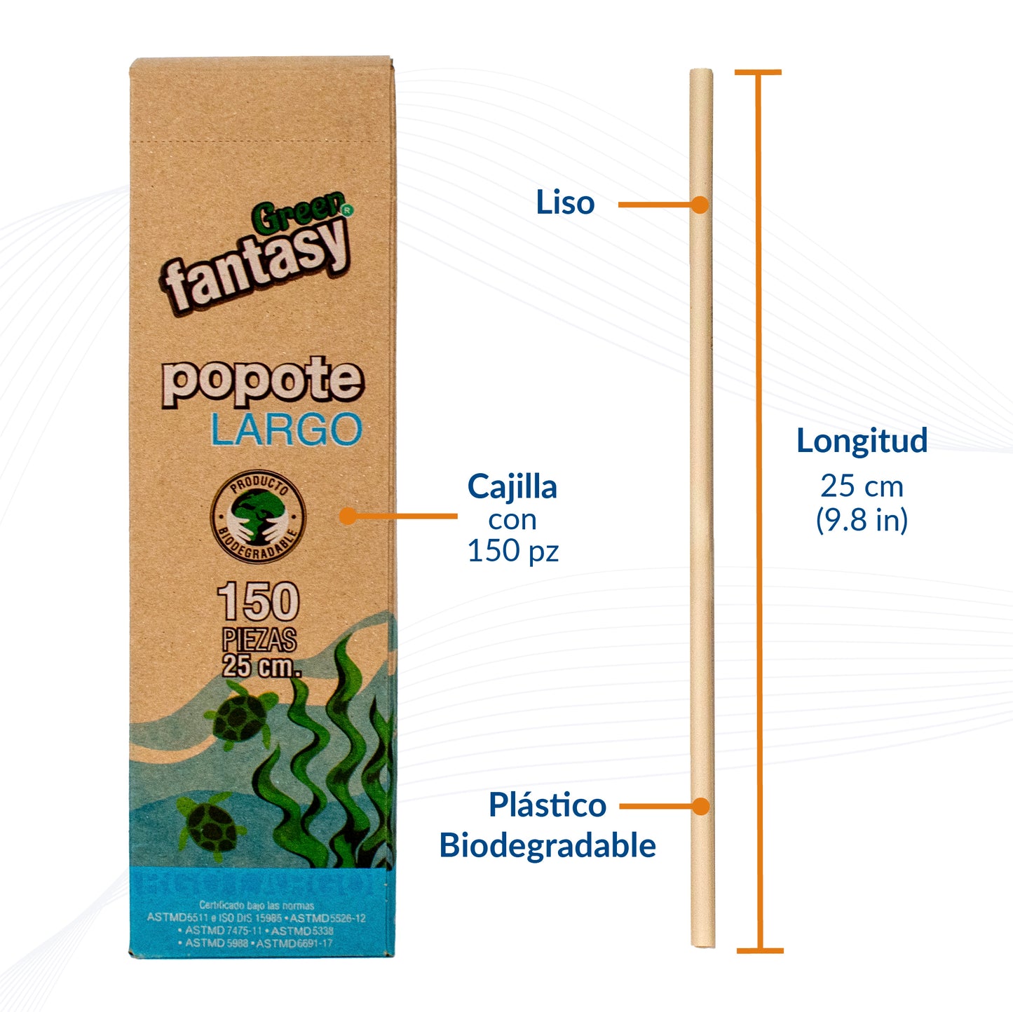 Popote Green Fantasy de plástico biodegradable resistente