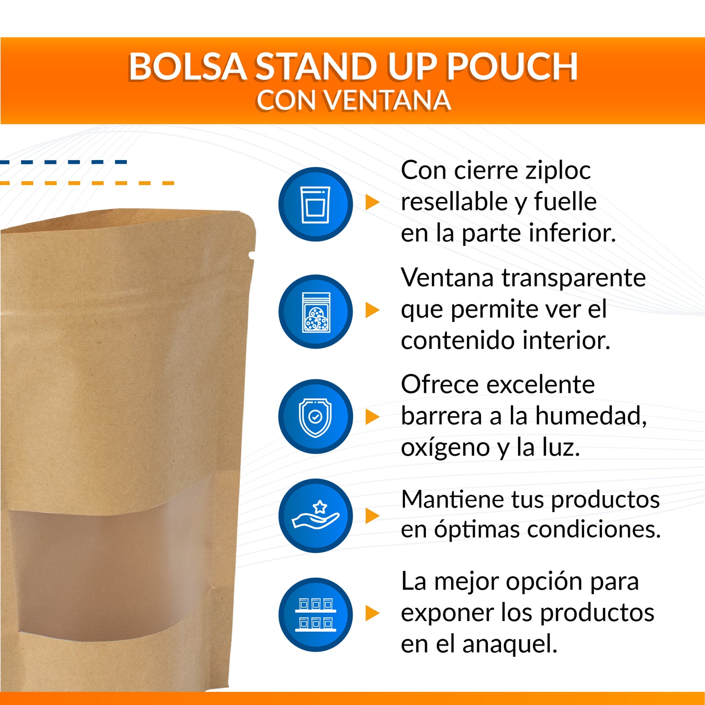 Bolsa Stand Up Pouch kraft con Zipper y Ventana