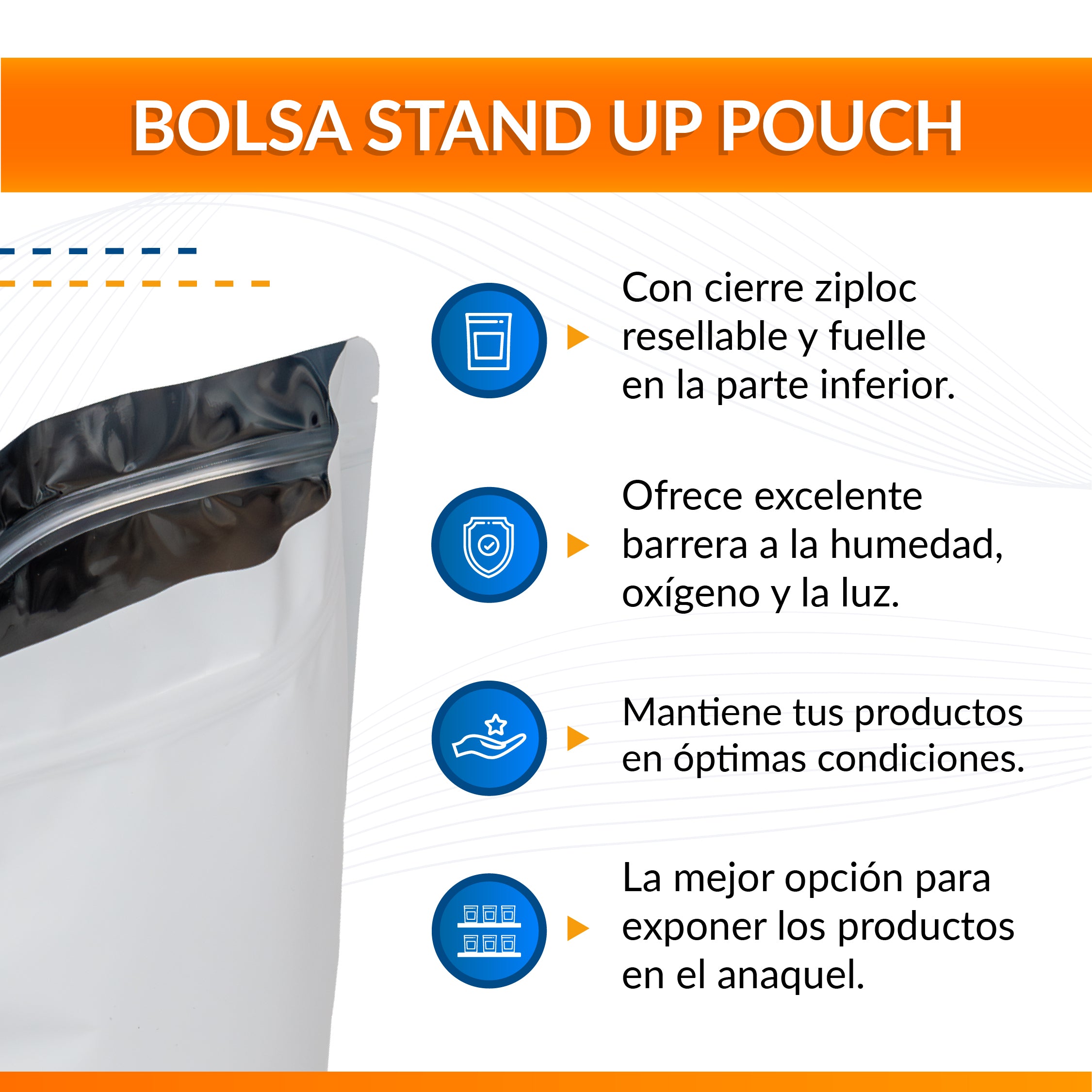 Bolsa Stand Up Pouch Blanca Metalizada con Zipper – Packsys