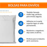 Infografía de bolsas para envíos con información sobre sus características y uso.