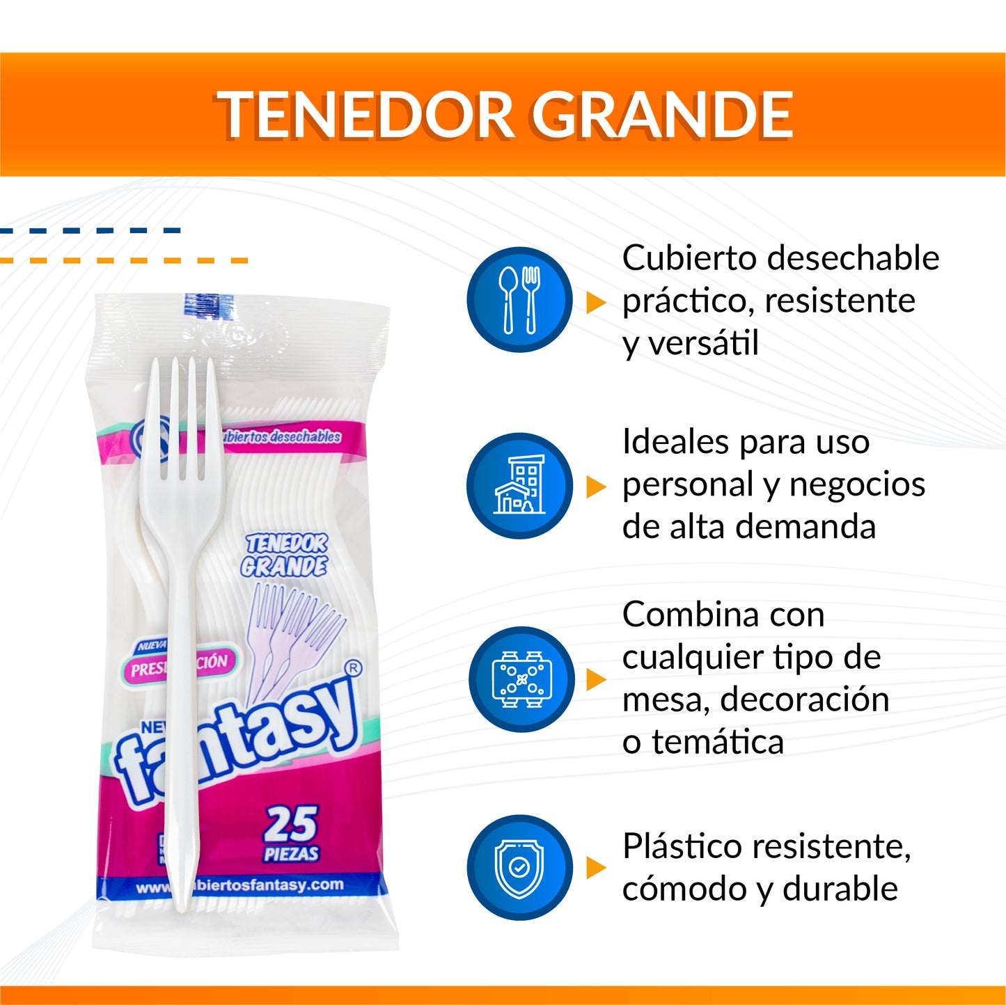 Tenedor Grande Fantasy – Color Blanco (1000 piezas)